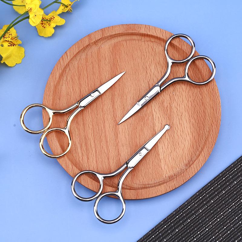 Stainless Steel Multi-Purpose Scissors: Pointed Tip for Embroidery, Eyebrow, and Precision Trimming; Rounded Tip for Nose Hair and Makeup.