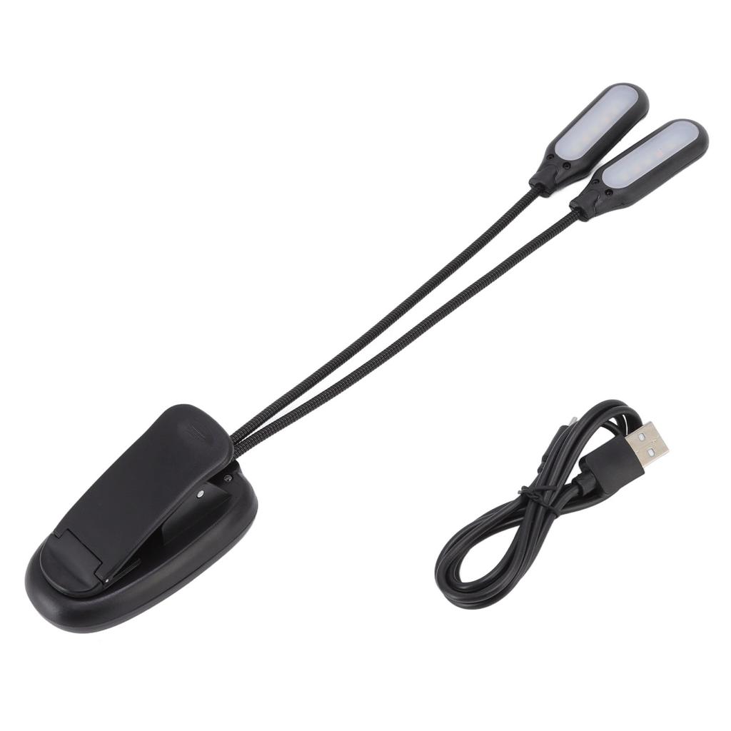 LED Desk Lamp Double Headed USB Rechargeable Clip Table Lamp for Dormitory Reading Piano Music Score Black