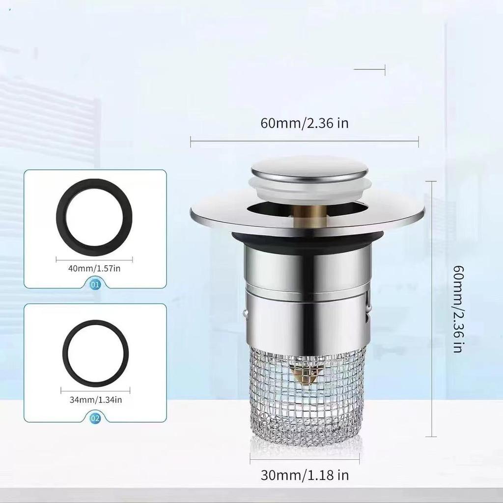 Universal Anti-Clog Push-Type Wash Basin Drain Filter and Deodorizing Stopper