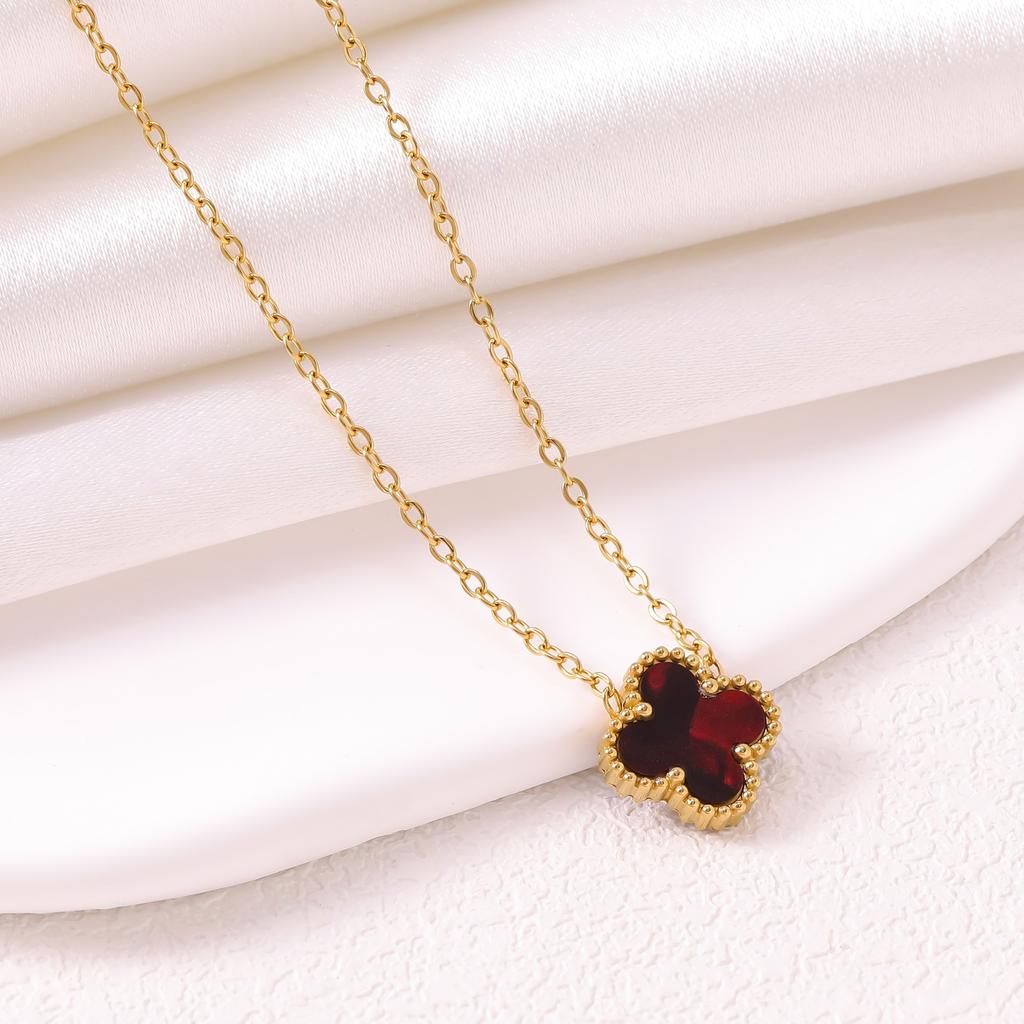 Lucky Four-leaf Clover Necklace Double-sided Titanium Steel Fade-resistant Women's Light Luxury High-end Sweater Chain