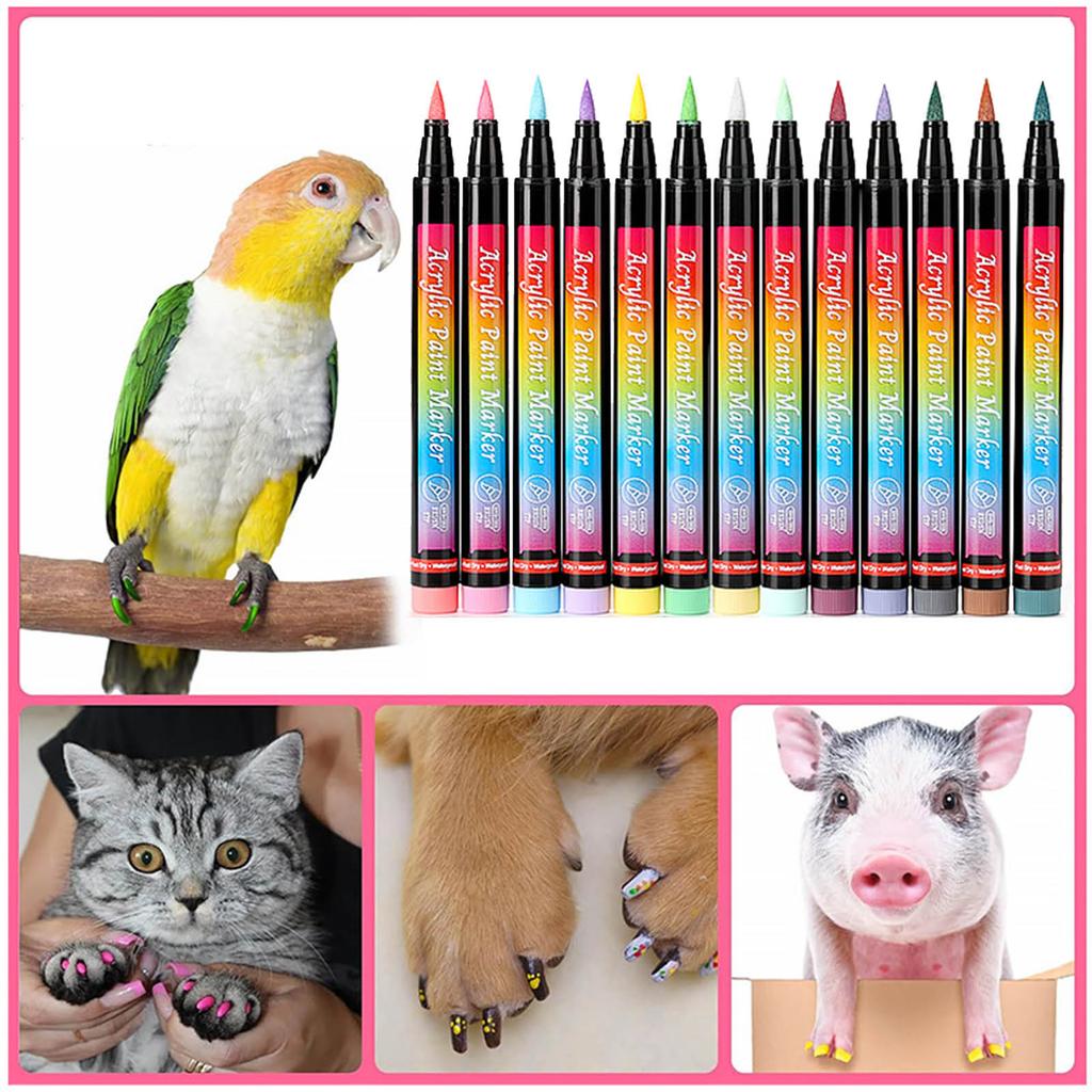 12 Colors Washable Pet Nail Coloring Marker Pens for Dogs Cats Nail Art Pens Kitten Nail Grooming Brush Set Pet Supplies