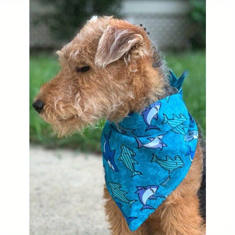 Fabric Pet Bandana With Shark Pattern Pet Kerchiefs, Adjustable Ocean Turtle Theme Pattern Printing Dog Triangle Bibs Scarfs, Suitable For Small