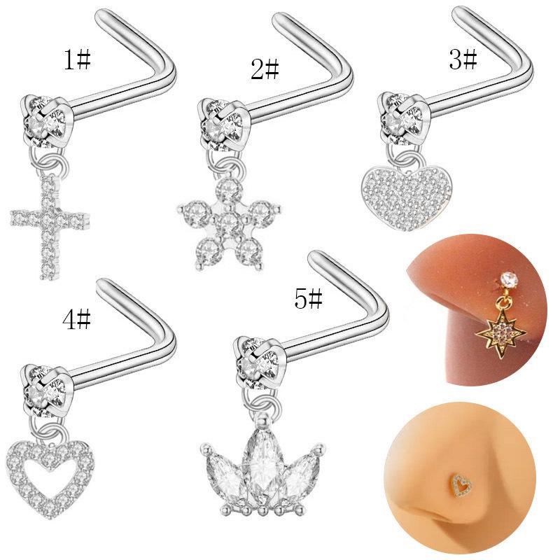 Ohrringe und Nasenringe im europäischen und amerikanischen Stil mit Mikro-Inlay-Zirkonia in Stern-, Mond- und Kreuzdesigns