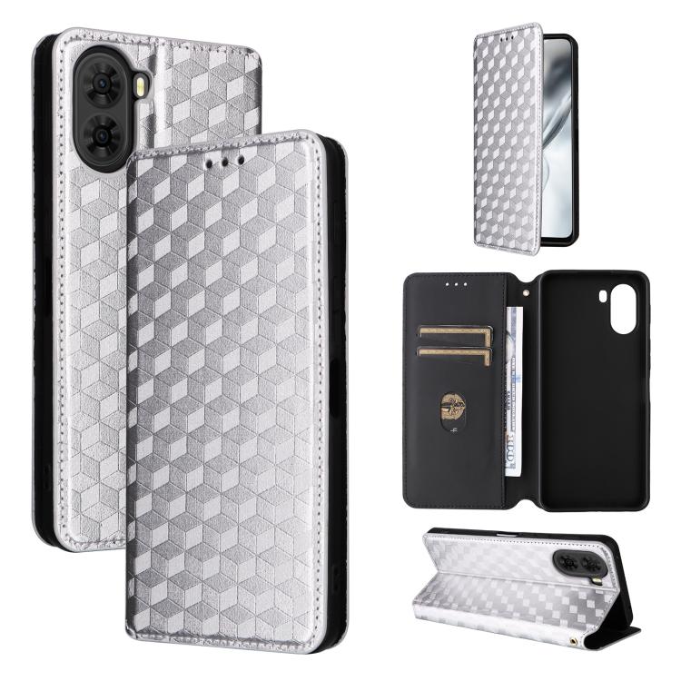 Cubic Grid Texture Flip Leather Phone Case