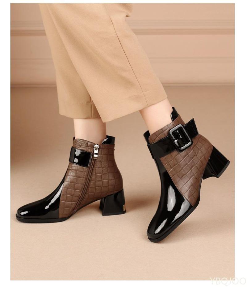 Fashionable Versatile Women's Boots New Autumn Added Fleece Thick Heel Square Toe Simple Comfortable Women's Short Boots