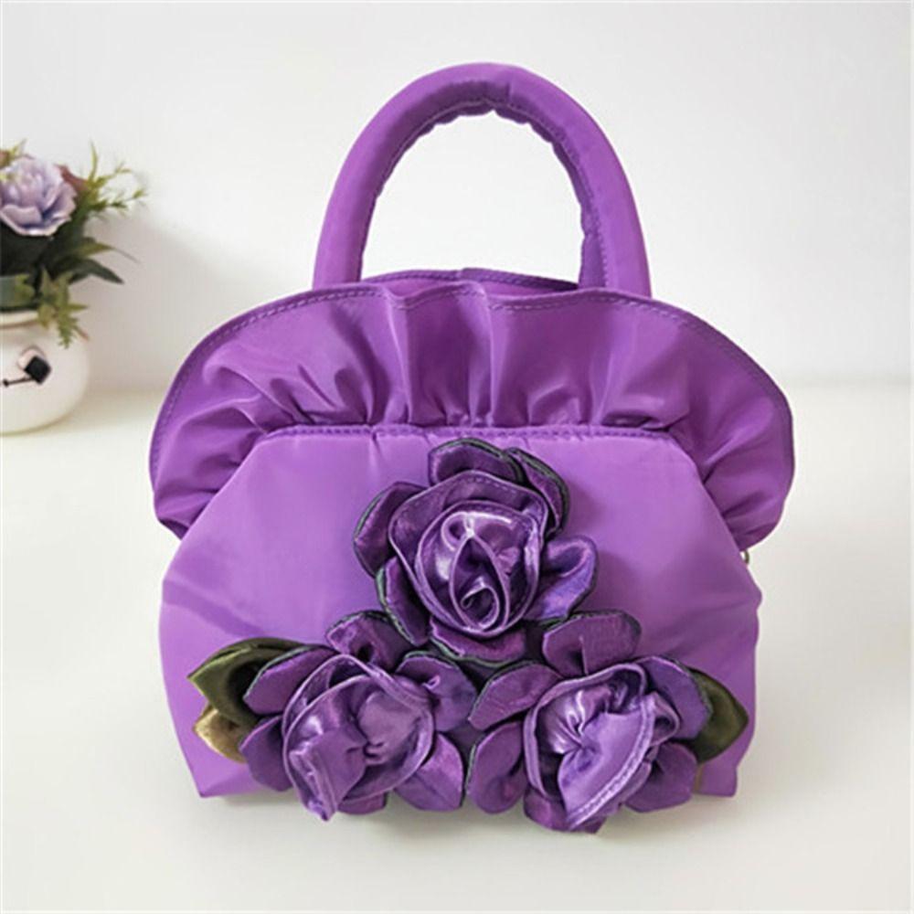 Satin Silk Hanfu Flower Drawstrings Bag Ruffle Small Purse Wallet Rose Flower Handbag  Ladies/Girls