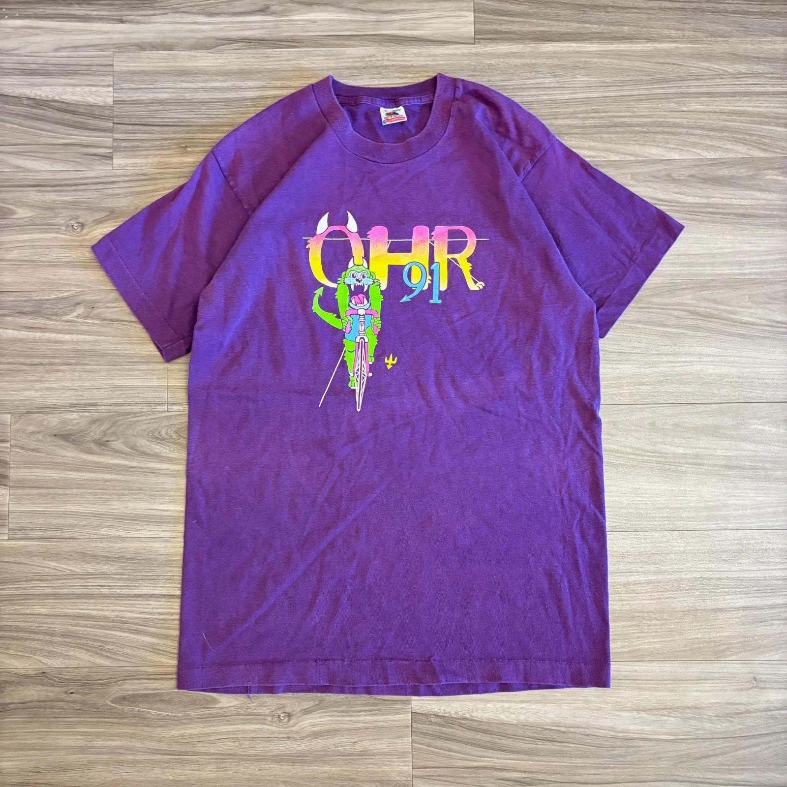

1991 / Vintage OHR Cycling Devil Graphic Tee Purple USA Made Single Stitch Large 4XL
