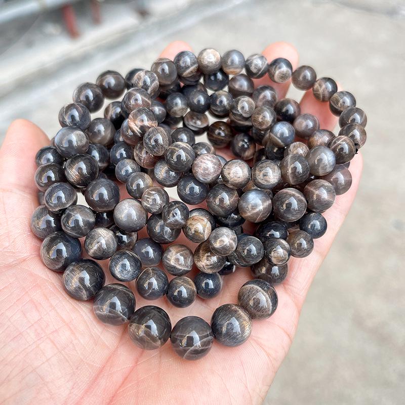 Jinde Jewelry 5A Deep Black Rutilated Sunstone & Moonstone Bead Bracelet