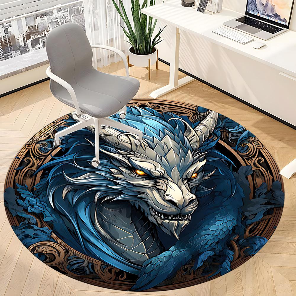 1pc Dragon Fantasy Artwork Carpet for Office Non-Slip, Round Carpet, Soft & Comfortable, Carpet for Office, Lightweight Round Floor Mat
