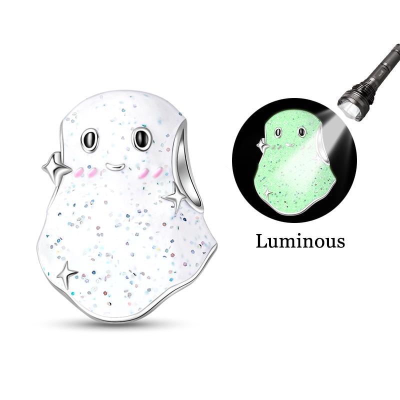 New Halloween Charms Beads 925 Silver Red Rose Black Butterfly Spider Luminous Skull Pendant For Bracelet DIY Jewelry Gifts