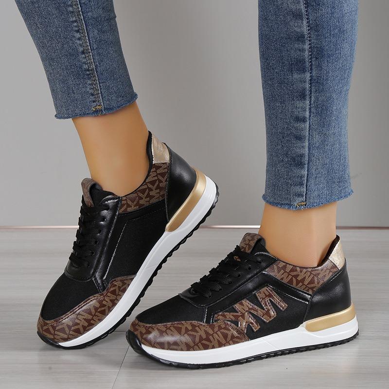 Plus Size Women's Shoes 2025 Spring/Fall Women's Patchwork Lace-Up Leather Casual Sneakers Flats