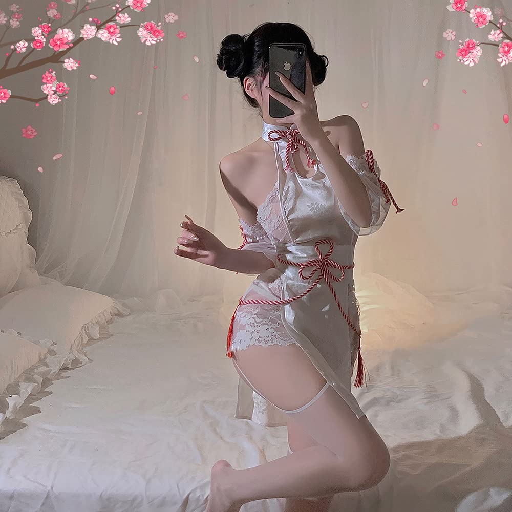SHLYMP Chinese Clothes Cosplay Sexy Chinese Chinese Dress Cosplay Erotic Extreme Erotic Lingerie Underwear One Piece Costume Long Slit Dress Baby Doll