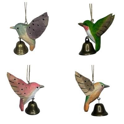 Hand Carved Wooden Hummingbird Figurines Hanging Ornament for Car Office Home Decors Wood Hummingbird Wind Chimes