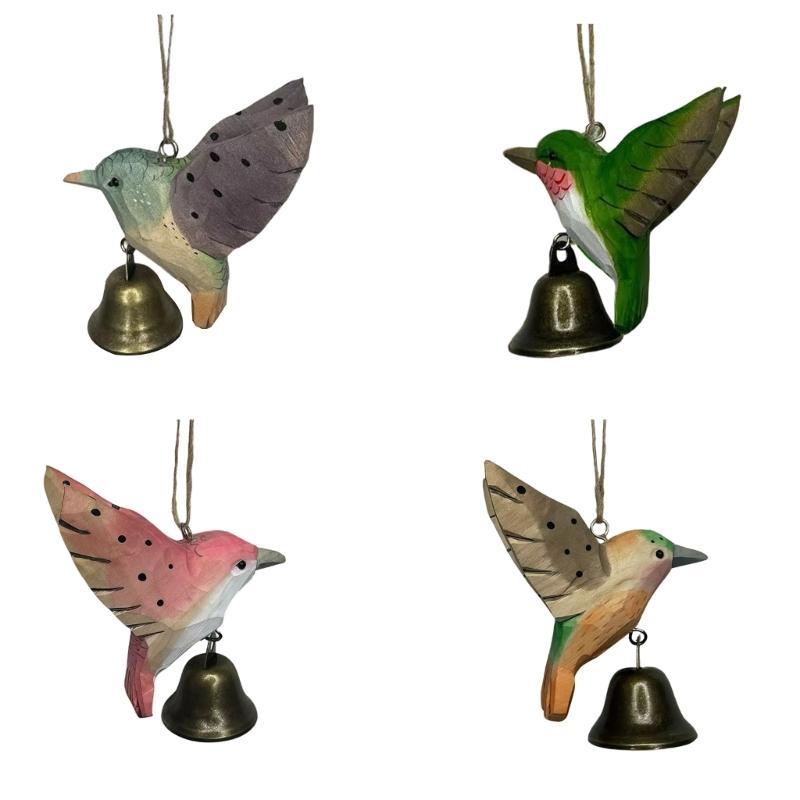 Hand Carved Wooden Hummingbird Figurines Hanging Ornament for Car Office Home Decors Wood Hummingbird Wind Chimes