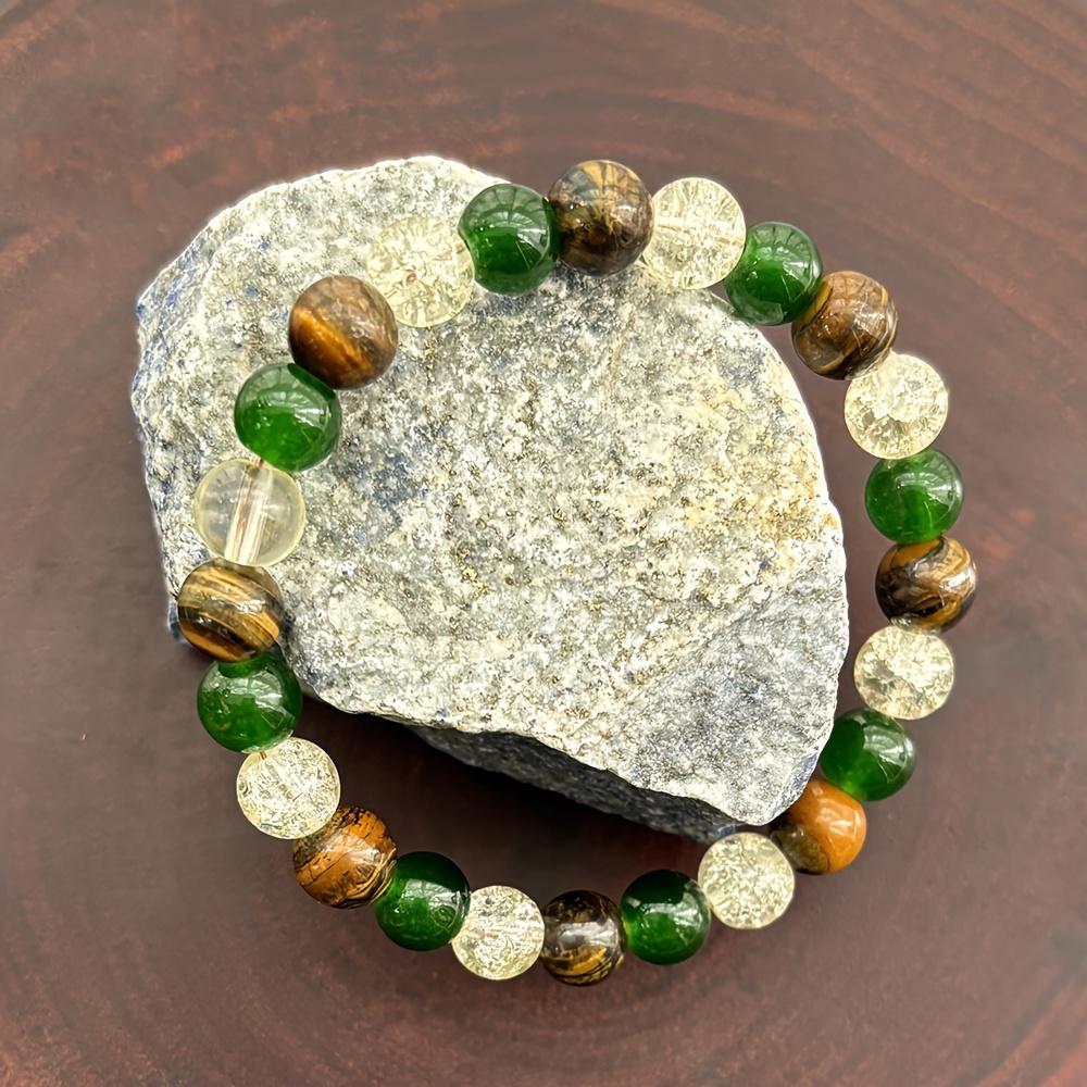 Natural Tiger Eye Green Agate Beaded Bracelet, 8mm Gemstone Bracelet, Unisex Jewelry