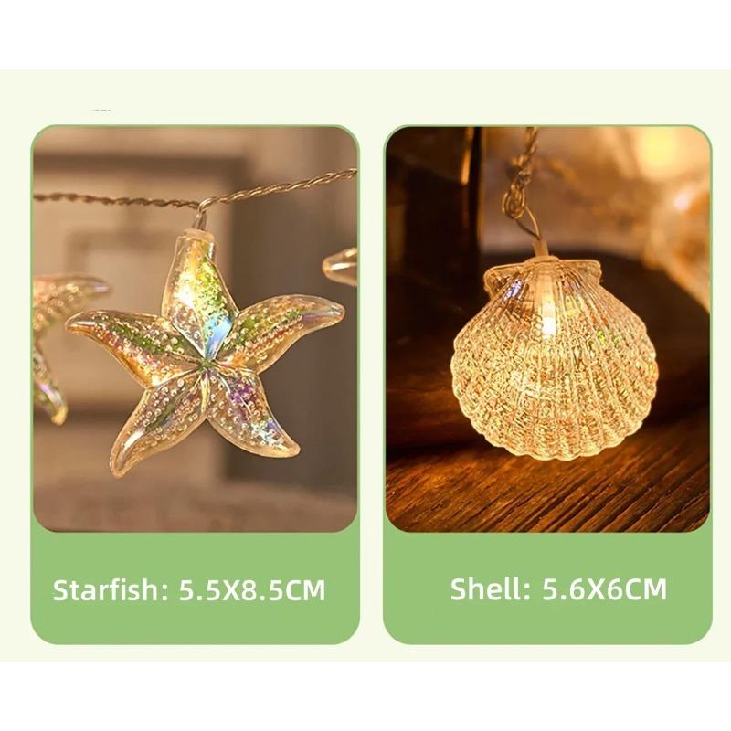 LED Ocean Shell Lights String Battery Operated Fairy Lights Seahorse Starfish Theme Bedroom Living Room Wedding Party Decorative