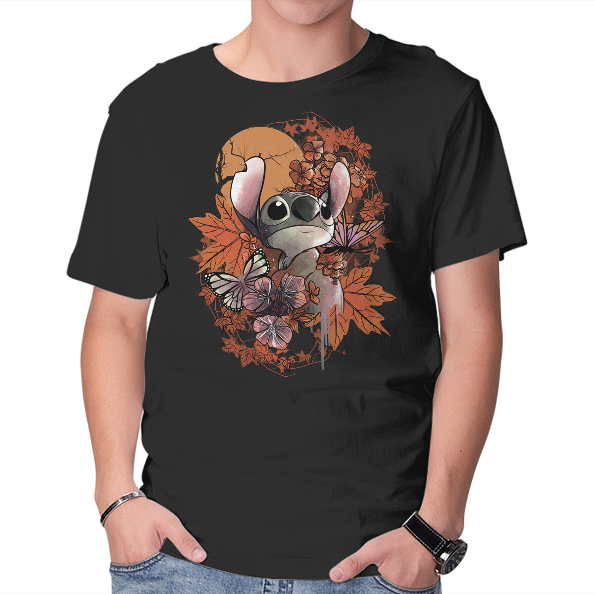 Unisex Crew Neck T-Shirt Alien To The Autumn Moonlight Graphic Short Sleeve Casual Tee M