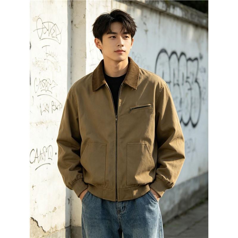 Mens Vintage Washed Workwear Jacket Casual Lightweight Outerwear Fall