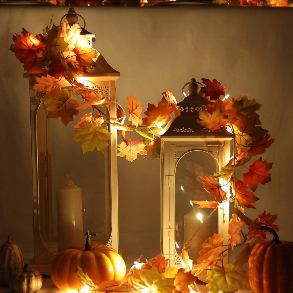 Fall Garland For Mantle 68.9 Inch Autumn Leaves Garland Maple Leaf Vine For Thanksgiving Harvest Halloween Christmas Farmhouse