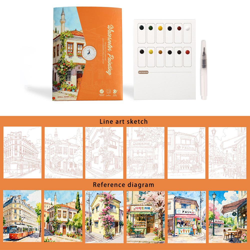 

Folding watercolor coloring drawing book, DIY decompression adult watercolor practice graffiti painting помаранчевий