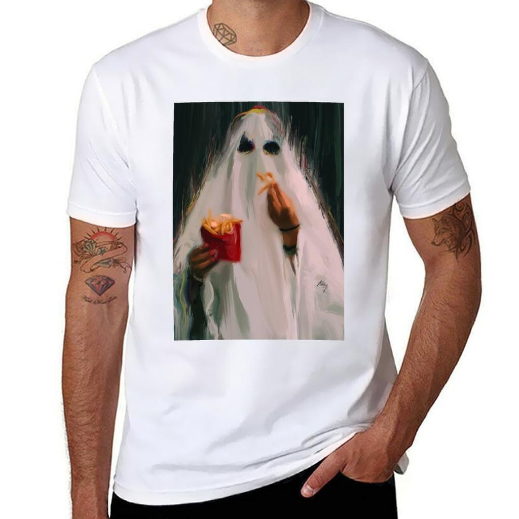 Ghost Eating Drawing By Wonderlandonacid Tshirt Urban Style Casual Short Sleeve Top