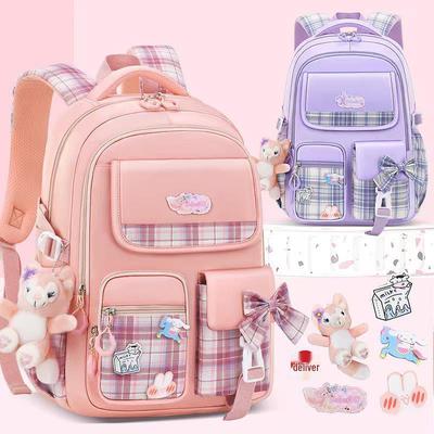 Leichter Mädchen-Schulrucksack mit großem Fassungsvermögen und Rückenschutz – Niedliches, schlichtes Design