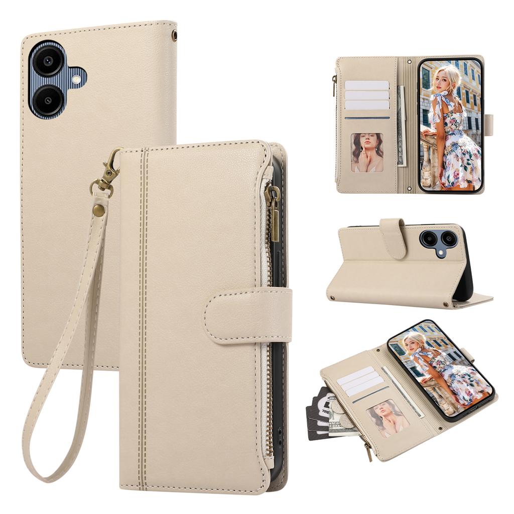 For Samsung Galaxy A05 4G Case Multi Card Slots Zipper Leather Phone Cover with Wrist Strap