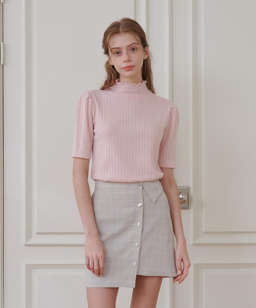 BIBYSEOB Half-Neck Frill Turtleneck Baby Pink [T41]
