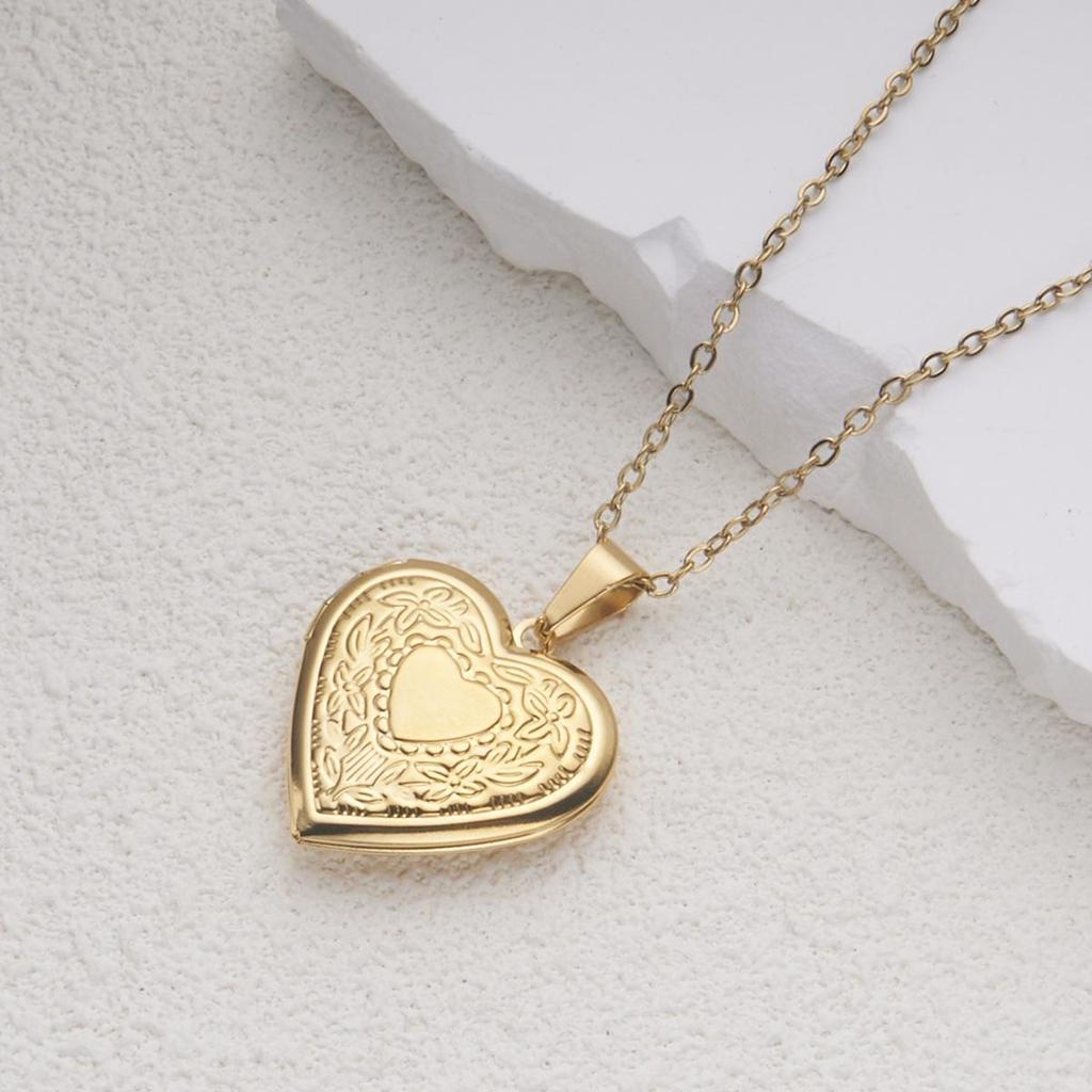 Stainless Steel Silver & Gold Women's Heart Photo Frame Locket Necklace