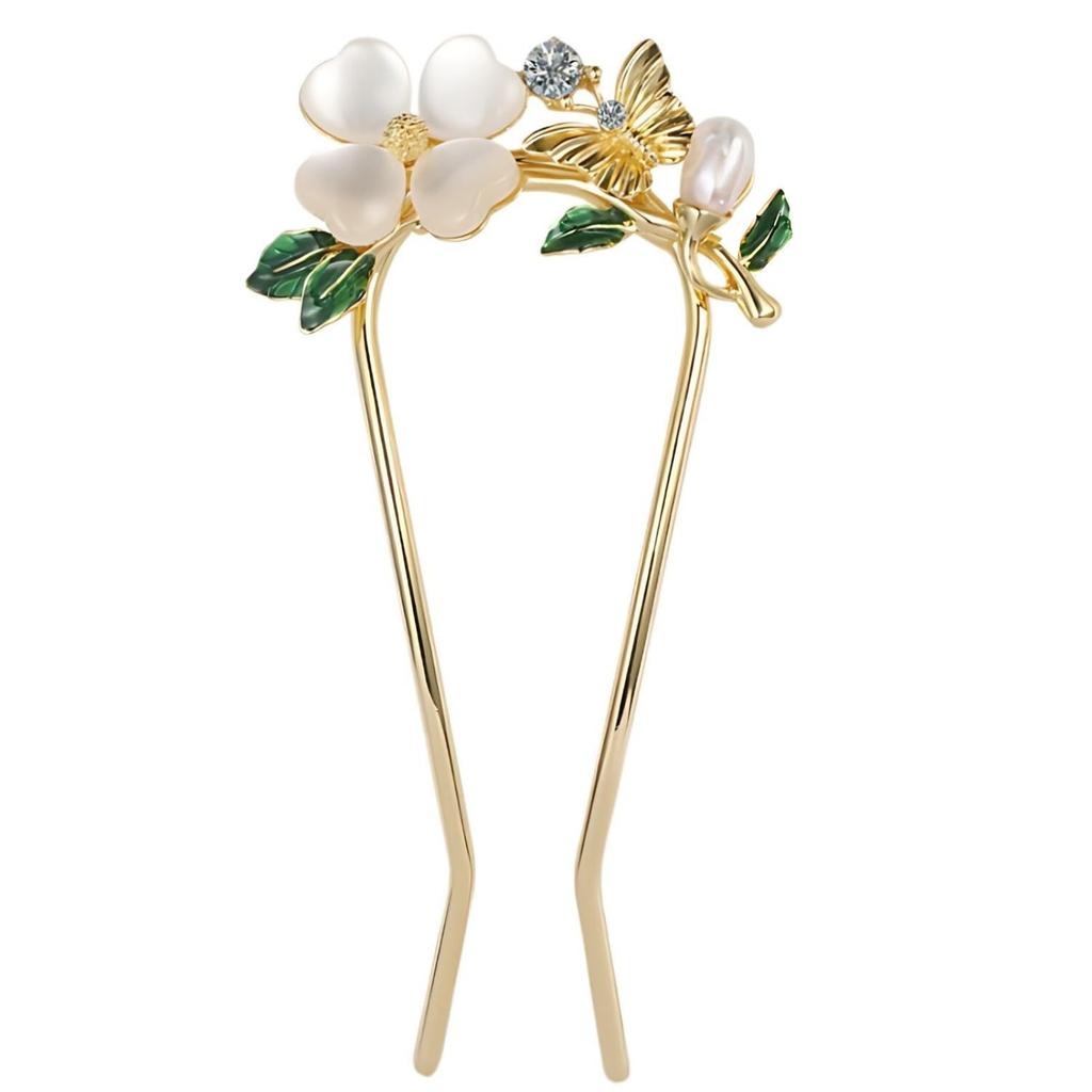 Miaomyao Kanzashi Hair Ornament for Japanese and Miaomyao Hairpin, U-Shaped, Clothing, Yukata, Tomesode, Kimono, Pearl, Four-Leaf Clover, Butterfly,