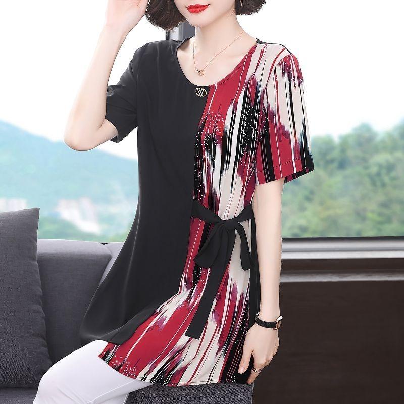 Short-sleeved T-shirt Women's Summer New Fashion Mom's Mid Length Plus Size Slimming Top