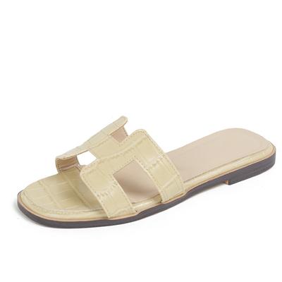 Crocodile Pattern Slippers Women's Outer Wear  New Summer Fashion Versatile Flat Bottom One-word Beach Travel Sandals