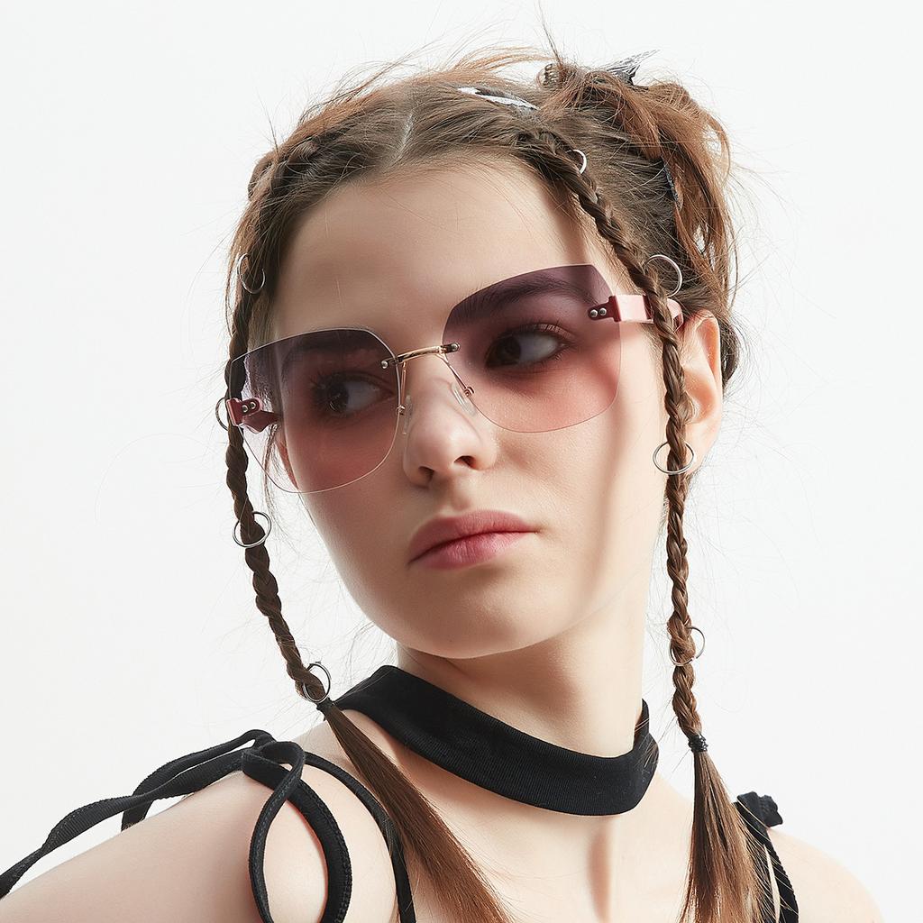 Large-Frame Glasses, Square Borderless Sunglasses, Men'S Diamond Trimmed High-End Sunglasses, Women'S