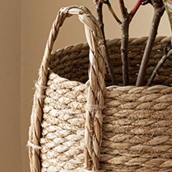 Round Wicker Planter Basket with Handles Indoor Outdoor Plants Rattan Woven Planter Pot Home Living Room Balcony Garden Decorative Flower Pot