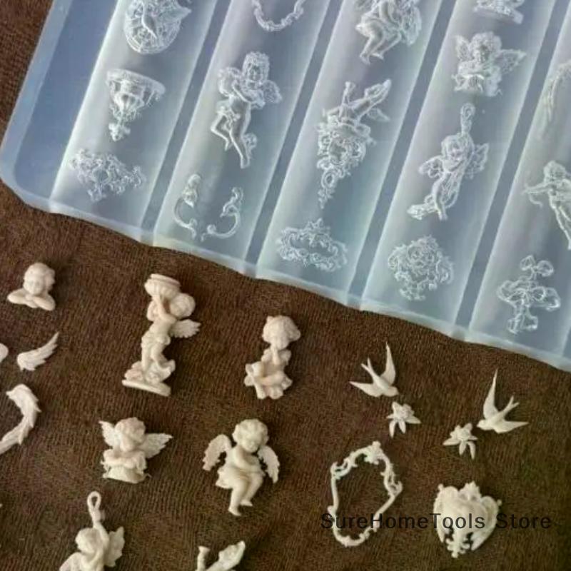 3D Relief Silicone Nail Molds - Angel Clock Heart Lock Templates, DIY Nail Art Decor Stamping Plates Manicure Design Tools