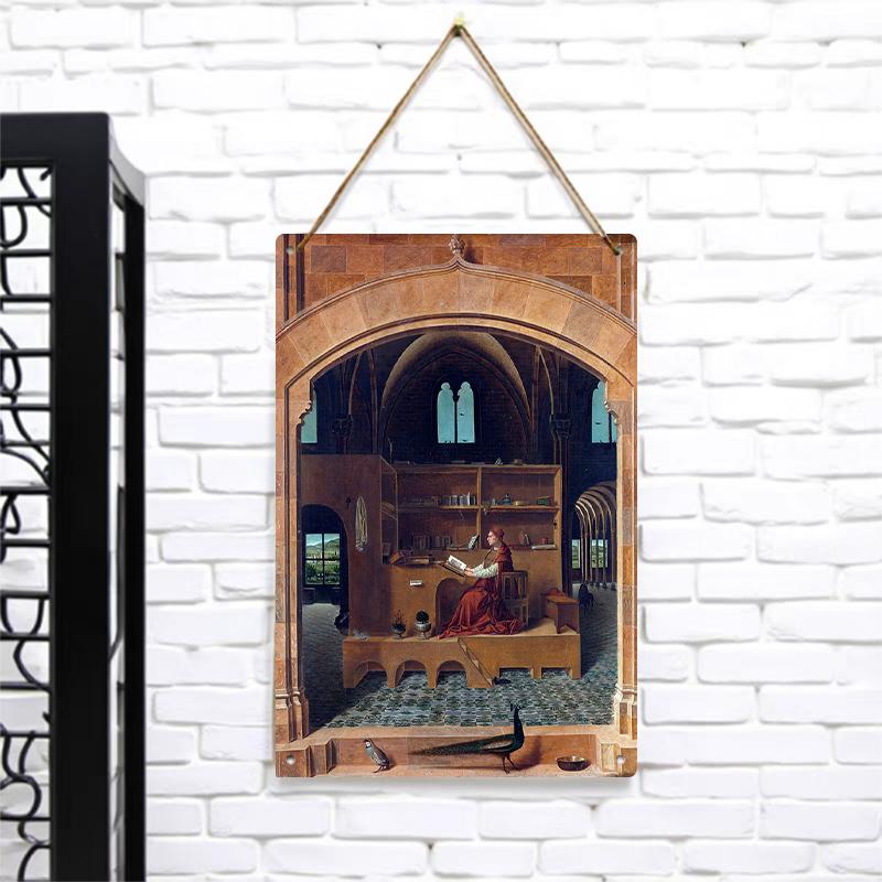 

Vintage Study Room Figure Metal Wall Art European Architecture Decorative Painting Home Decoration 7.9x11.8In(20x30cm)