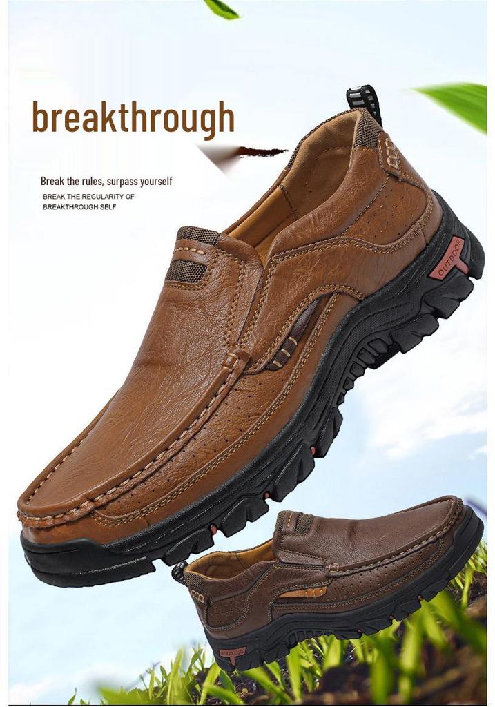 2026 Men's Non-slip Durable Leather Slip-on, Thick Sole Outdoor Work Shoes