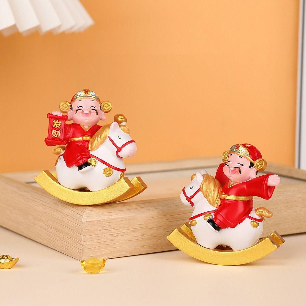 Chinese Style God of Wealth Figurine Resin Rocking Horse Ornament Bookshelf