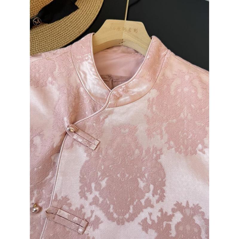 Light Pink Vest Women's Spring and Autumn New Style Temperament Stand-up Collar Retro Clip-on Women's Top Antique Style
