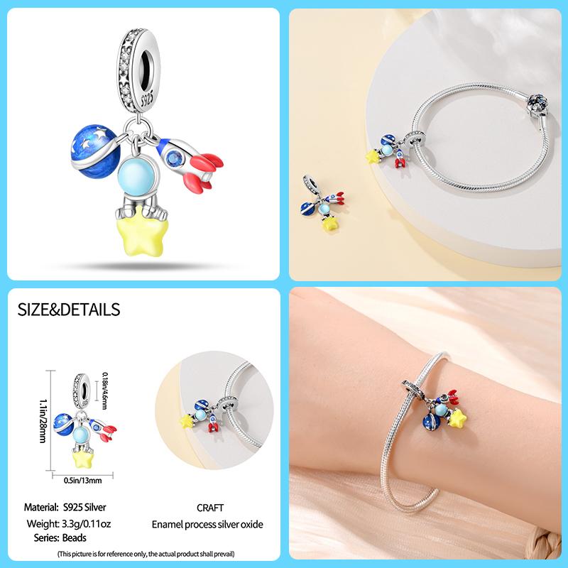 100% Copper Fashion Space Travel Collection Rocket Astronaut Charms Beads Fit Qikaola Original Bracelet Diy Jewelry