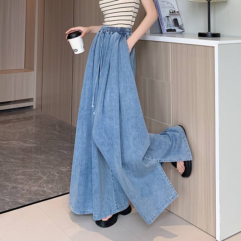 Spring Autumn Loose-Fit Plus Size Women's Jeans Slimming Wide-Leg Ground-Length Simple Style Casual Ladies Pants