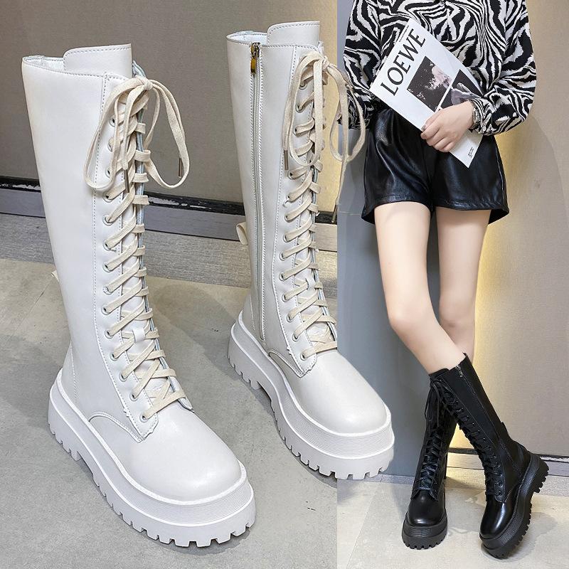 Korean version of Martin boots thick-soled thin lace-up high boots long knight boots women's 2025 autumn and winter new long boots