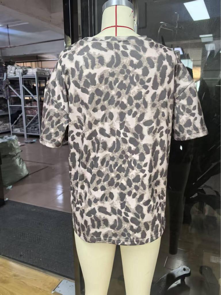 Leopard Print Loose Korean Style Short Sleeve Women's Top