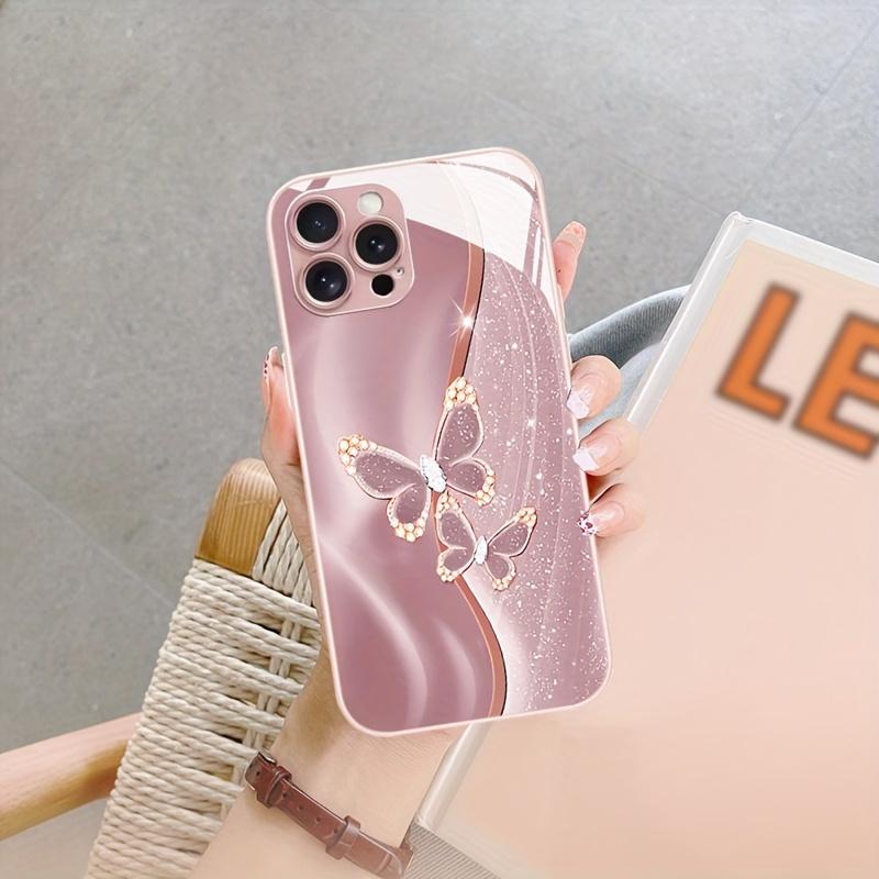 Luxury Pink Glitter Pearl‑Rhinestone Butterfly Electroplated Phone Case foriPhone 17 16 15 14 13 12 11 etc
