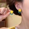 French Style Y2k Candy Color Round Circle Stud Color-blocking for Women Design Resin Geometric Vacation Style Earrings Jewelry