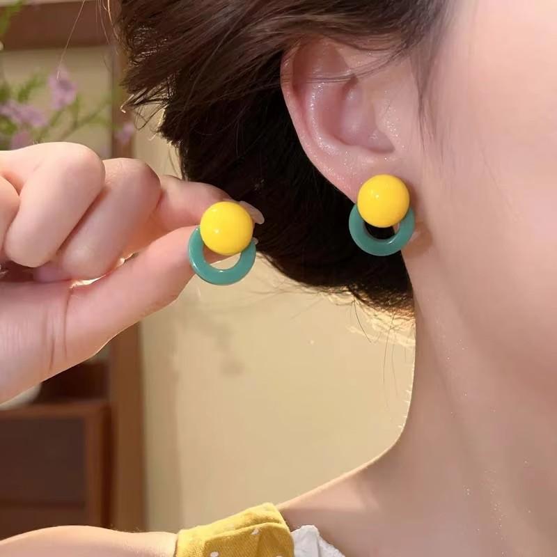French Style Y2k Candy Color Round Circle Stud Color-blocking for Women Design Resin Geometric Vacation Style Earrings Jewelry