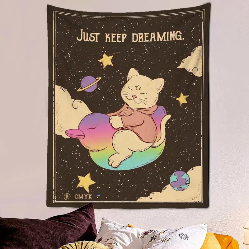 VIKAMA Adorable Cat Tarot Tapestry Cute Cartoon Wall Art Perfect for Bedrooms Dorm Rooms and Living Rooms