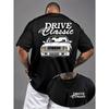 Men's Vintage Car Graphic & "DRIVE The Classic" Print Casual T-Shirt - Lightweight , Regular Fit, Machine Washable Summer Short Sleeve Tee