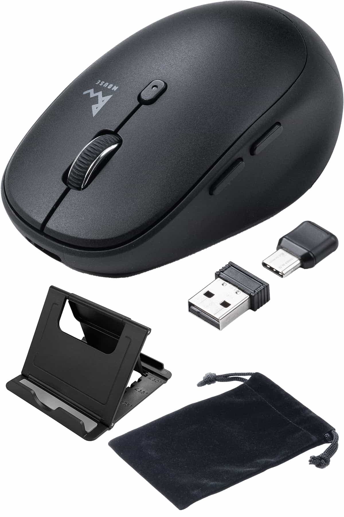 

Sanwa Direct Rechargeable Bluetooth 5 Buttons DPI Smartphone Stand Pouch Mouse, Quiet, Type-C/Type-A, (Back/Forward Buttons), Switching, & Included,