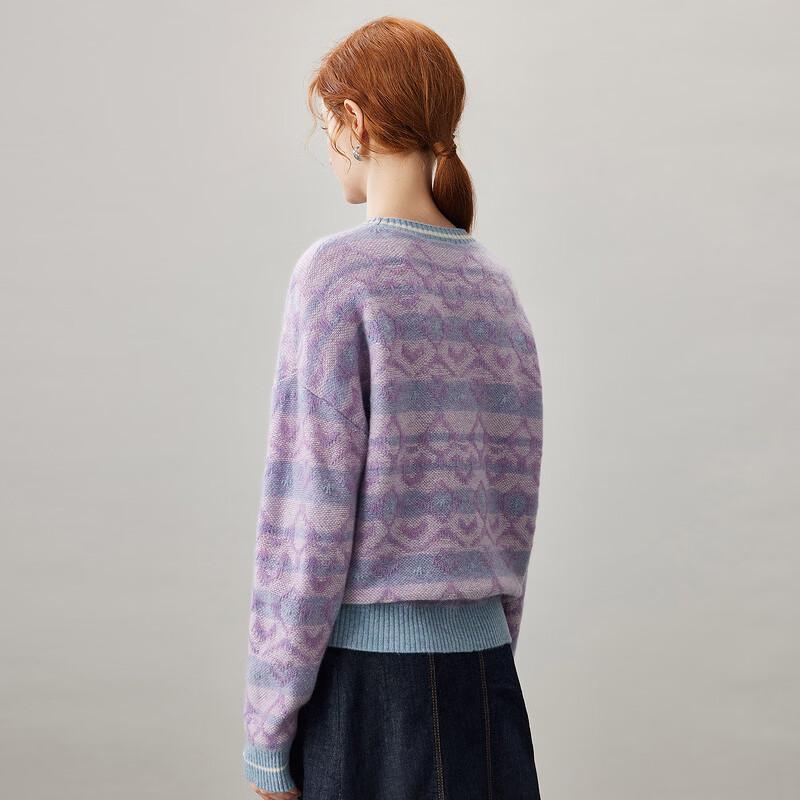 Komonboka Women's 100% Cashmere Crewneck Jacquard Knit Sweater